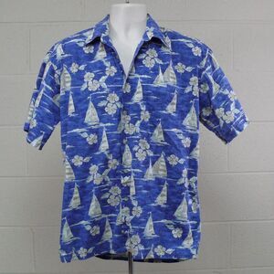 PIERRE CARDIN hawaiian shirt cotton tropical floral sailboats ocean size M